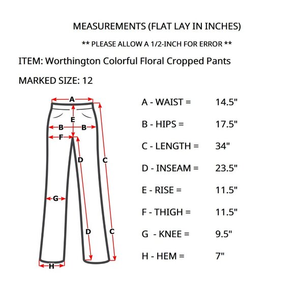 Worthington Women's 12 (M/8) 90's Y2K Colorful Floral Resort Cropped Capri Pants - Picture 9 of 9